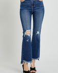 RISEN High Rise Distressed Crop Flare Jeans