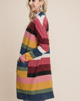 BOMBOM Color Block Striped Open Front Cardigan