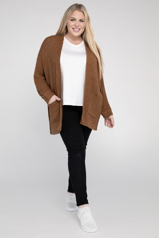 Eesome Plus Size Ribbed Knit Open Front Cardigan