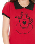 Cute Cat Jacquard Cap Sleeve Pullover Knit Sweater