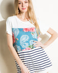 e Luna PLUS Solid Striped Floral Top