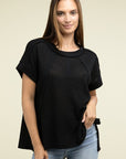 Zenana Brushed Waffle Exposed-Seam Short Sleeve Top