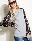 e Luna PLUS Solid and Floral Mix Casual Top