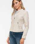 Snobbish PU Leather Zip Up Jacket with Pockets