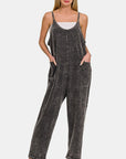 Zenana Washed Spaghetti Straps Overalls with Pockets