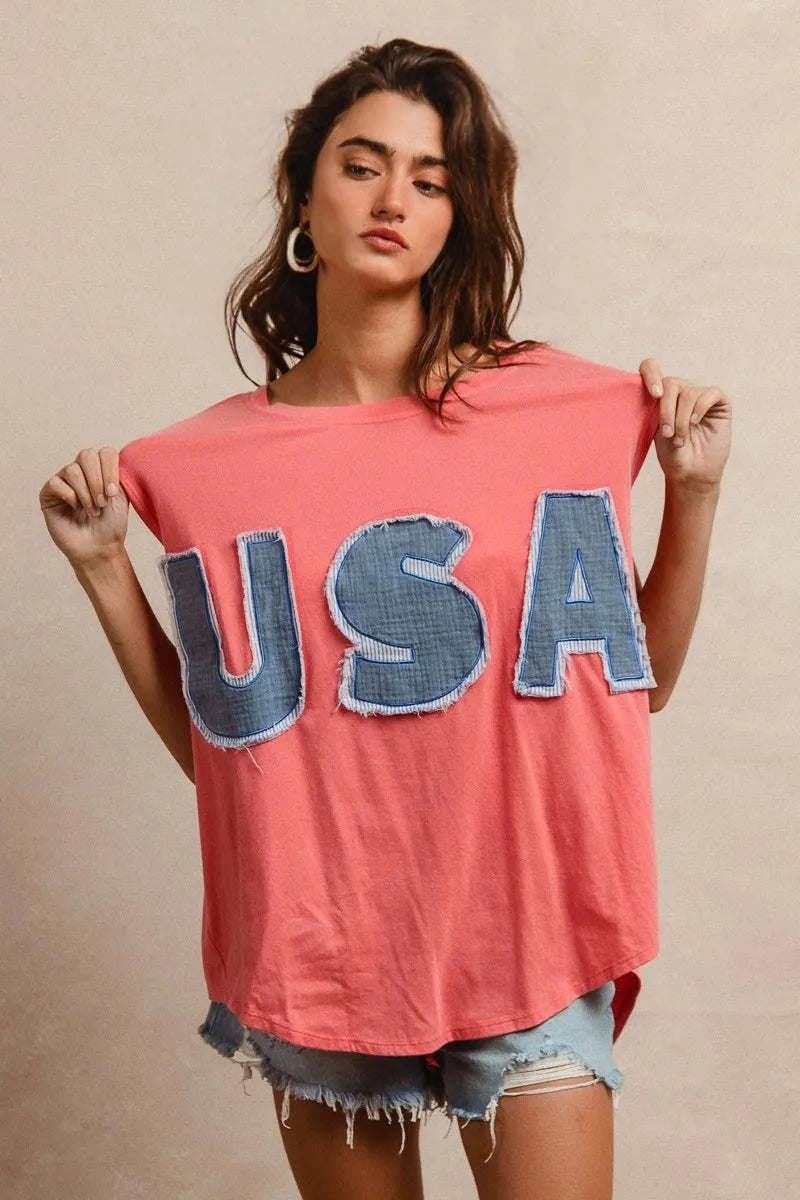 BiBi Washed Jersey With Usa Patched Raw Cut Edge Detail