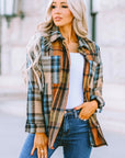 Women Plaid Block Buttoned Shirt with Pockets