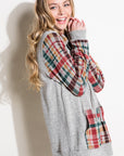 e Luna Plaid Mixed Turtle Neck Sweatshirt