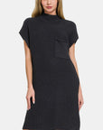 Zenana Mock Neck Short Sleeve Sweater Dress