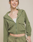 Love Tree Drawstring Hem Hooded Zip-Up Jacket