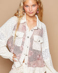 POL Eyelet Flower Pearl Detail Lace Patchwork Shirt