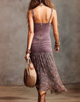 Women's Digital Print Pleated Strapless Maxi Dress – High Waist Button-Up Long Dress