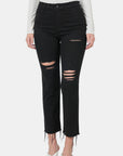 Zenana Distressed Raw Hem Cropped Jeans