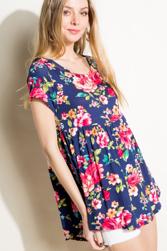 e Luna Floral Print Baby Doll Top