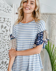 e Luna Striped Woven Floral Ruffle Top