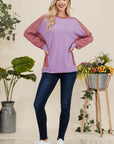 Celeste Full Size High-Low Contrast Round Neck Sweatshirt