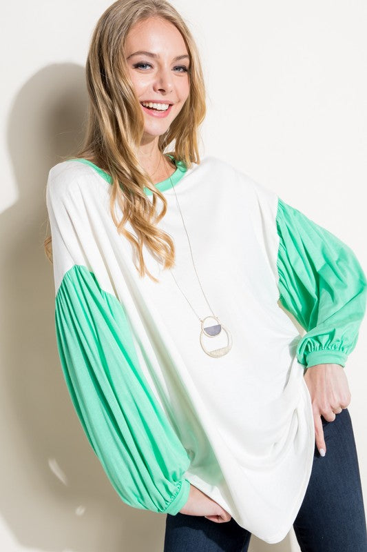 e Luna Color Block Volume Puff Sleeve Top