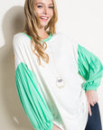 e Luna Color Block Volume Puff Sleeve Top