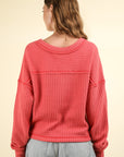 VERY J Exposed Seam V-Neck Ribbed Knit Top