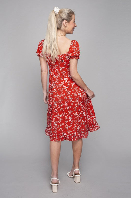 Floral Sweetheart Neck Dress - Online Only