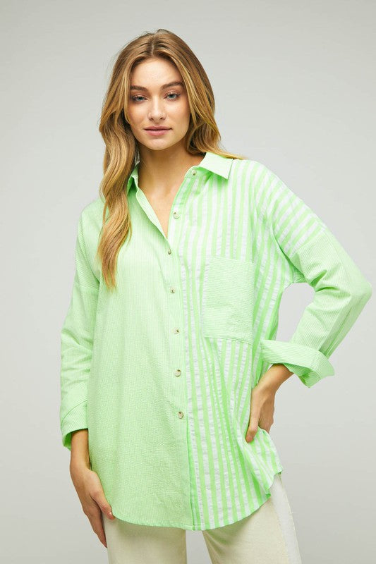 Davi &amp; Dani Stripe Button Down Long Sleeve Shirt - Online Only