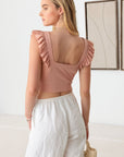 Le Lis Ruffled Cap Sleeve Square Neck Crop Top