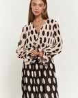 Davi & Dani Polka Dot Ruffled Long Sleeve Pleated Maxi Dress