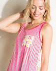 e Luna Plus Stripe Floral Pocket Tank Top