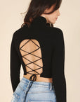 Lilou Mock Neck Lace-Up Open Back Top