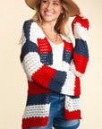 Haptics Full Size Open Front Long Sleeve Stripe Cardigan