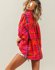 BiBi Button Up Dolman Sleeve Plaid Shirt