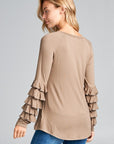 e Luna Mini Tiered Ruffle Long Sleeve Round Neck Top