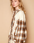 POL Plaid & Star Patchwork Contrast Long Sleeve Shacket