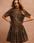 BiBi Tie Back Leopard Round Neck Short Sleeve Dress