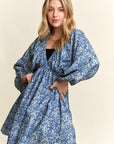 ADORA Printed V-Neck Batwing Sleeve Mini Dress