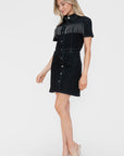 bytos Full Size Embellished Button Down Short Sleeve Denim Dress