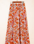 Boho Floral Tiered Maxi Skirt Split