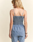 ADORA Smocked Spaghetti Strap Denim Romper