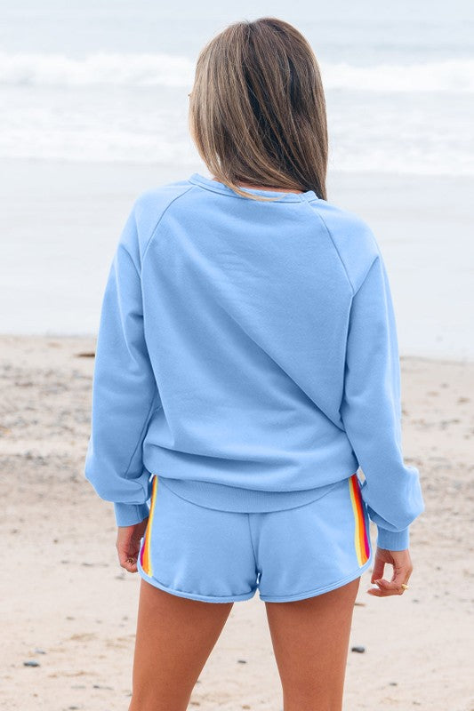 Colorblock Stripe Pullover and Shorts Set