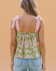 Floral Stripe Tie Strap Babydoll Tank Top
