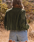 Western Faux Suede Fringe Cropped Jacket