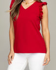 V-Neck Ruffle Sleeve Tee - My Pampered Life Seattle