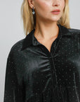 Umgee Full Size Polka Dot Button Up Half Sleeve Shirt