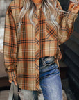 Women Plaid Pocket Buttoned Long Sleeve Shirt