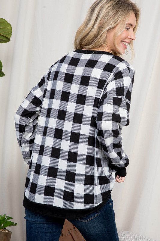 Plus Cozy Black and White Check Top - Online Only