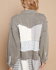 POL Raw Hem Patchwork Dropped Shoulder Jacket