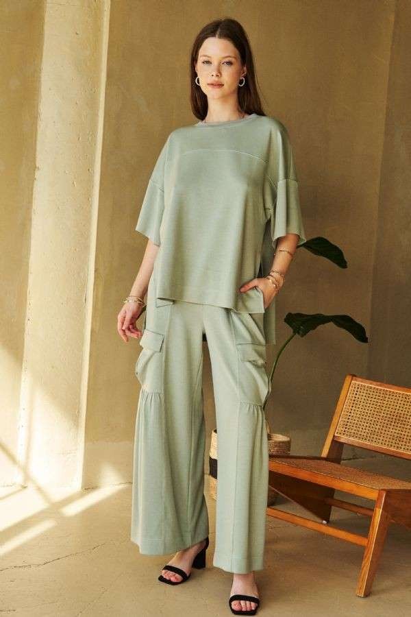 Davi &amp; Dani Drawstring Ruched Detail Wide Leg Pants