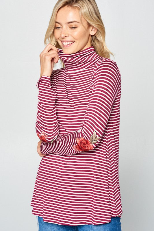 e Luna Striped Jersey Turtle Neck Casual Top