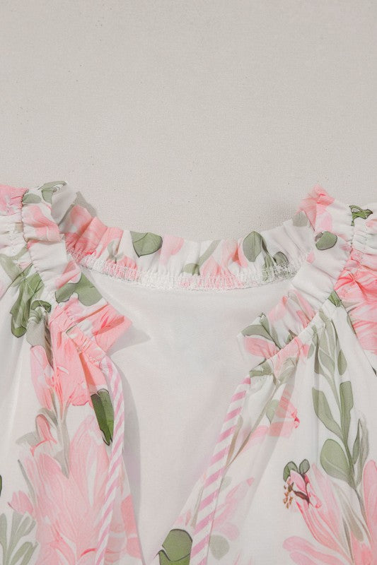 Floral V-Neck Layered Short Sleeve Mini Dress