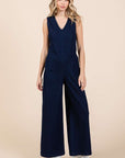 Mittoshop Sleeveless Wide Leg Denim Jumpsuit